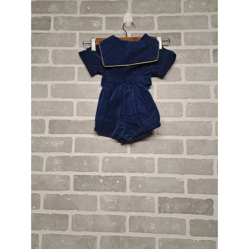 Vintage Blue Velvet Sailor Romper Little Goodies by Good Lad ~ 12‎ month
